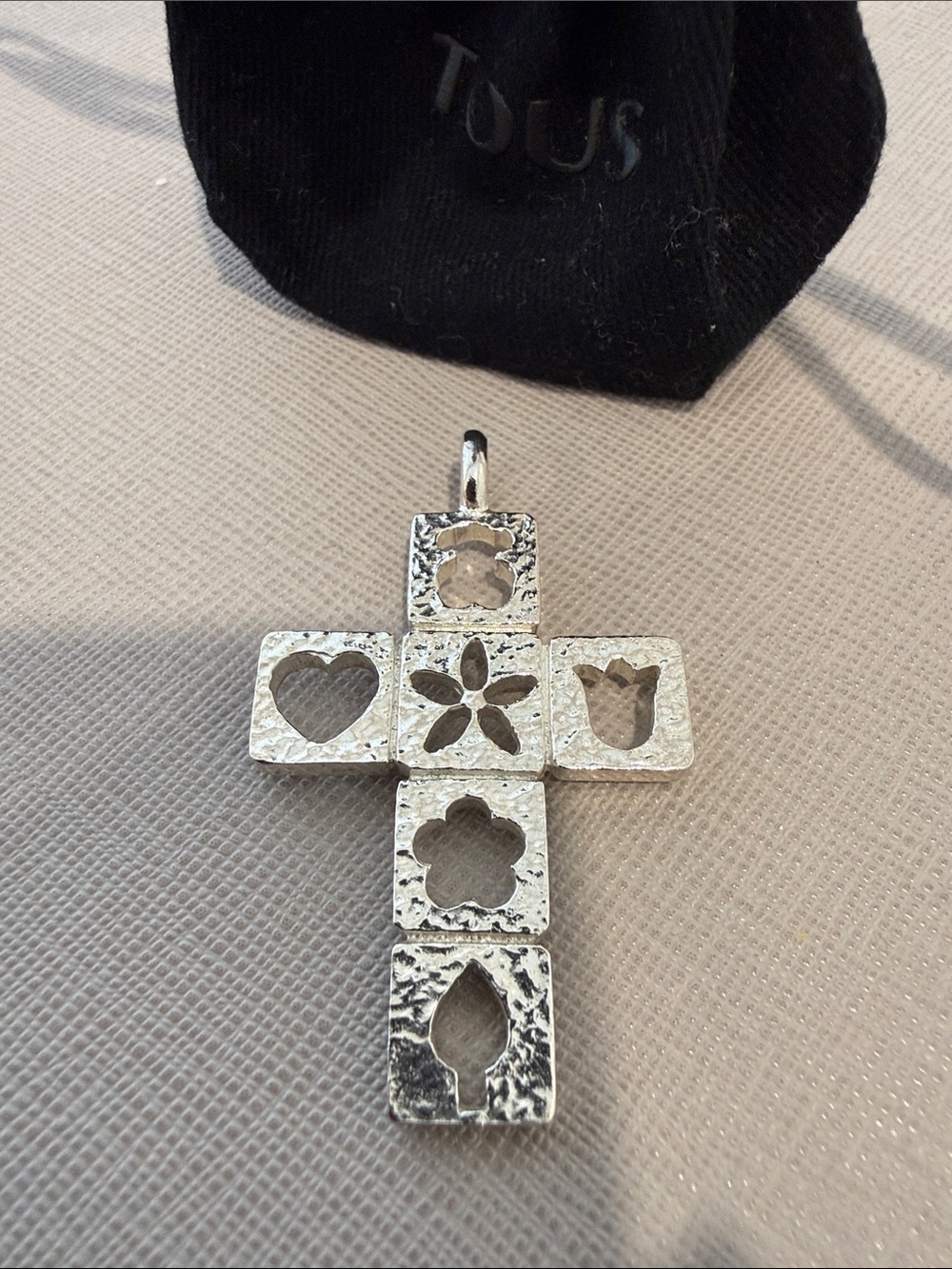 TOUS Silver Cross Pendant with Cutout Motif Squares